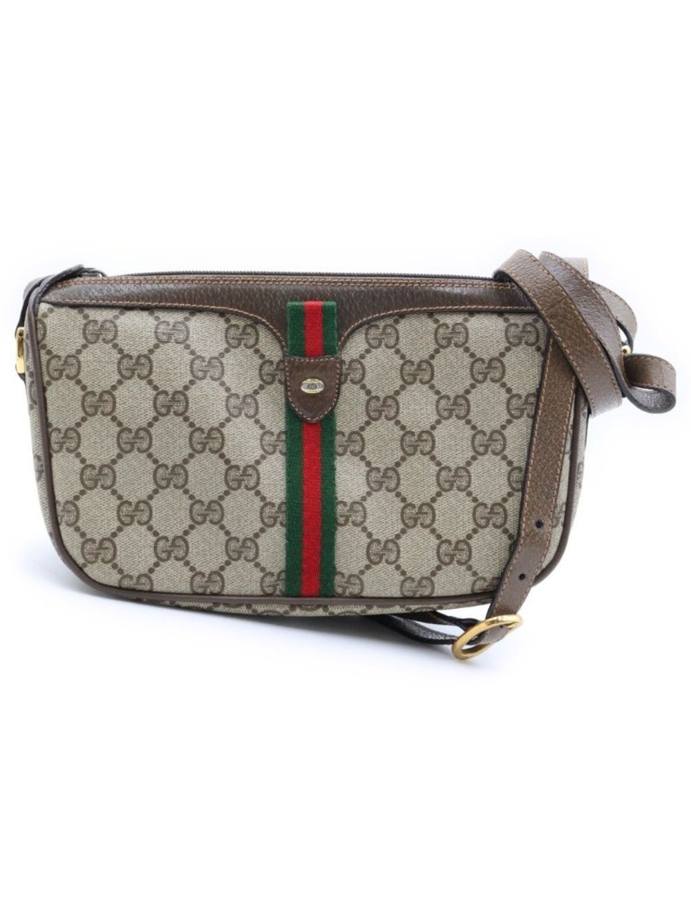 Gucci Vintage Shoulder Bag Sherry Line GG Supreme Canvas Leather Brown
